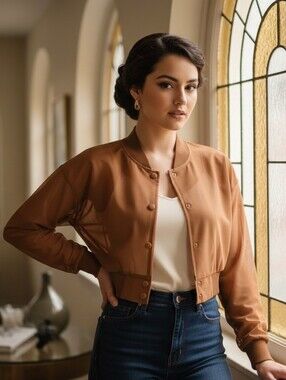 Daisy Chestnut Brown Bomber Cropped Mesh See-Through Jacket Size Small
